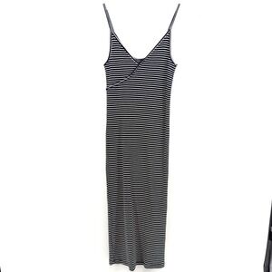 TOPSHOP Navy White Stripe Ribbed Knit Midi Dress Spaghetti Strap US 6